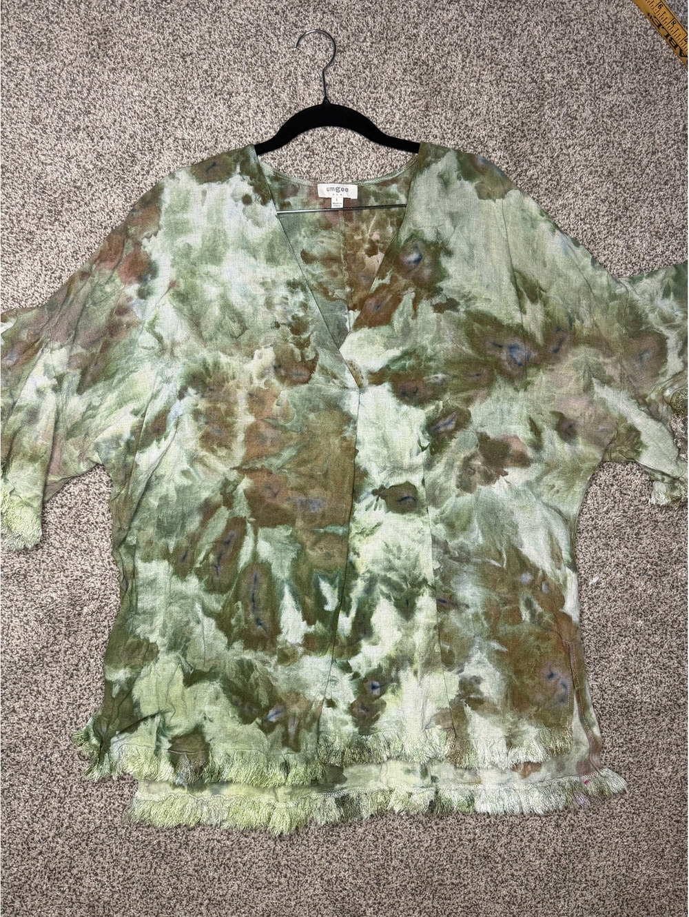 Umgee Custom Tie-Dye Fringe Sleeve Tunic Top Large